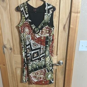 R&K Black and Green Dress with Floral Accents